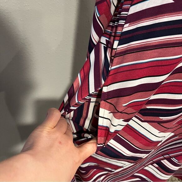 LuLaRoe Emily Long Sleeve V-Neck Striped Print A-line Swing Midi Dress - Picture 5 of 14